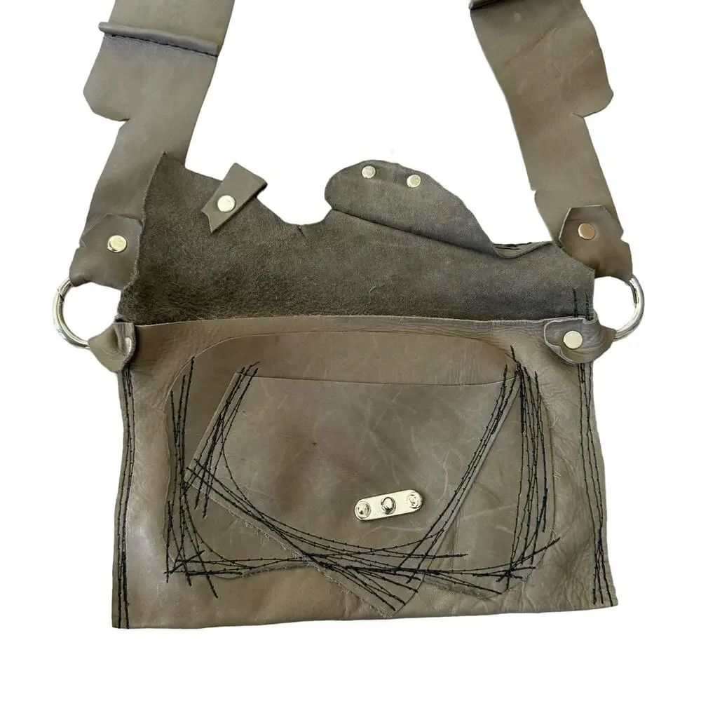 Boutique Mini Leather Crossbody Bag Brown Gray - Picture 6 of 11